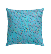 Close-up of Celestial Serenity Outdoor Pillow's unique design and fabric.